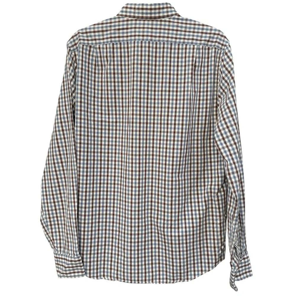 J.Crew Men’s Slim Fit Blue Brown Gingham Plaid Cotton Button Down Shirt M - Picture 2 of 5